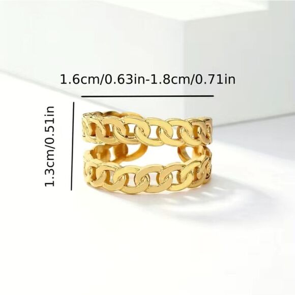 Cuban Link Chain Ring 18K Gold Plated Stainless Steel Double-layer Open Ring - Picture 3 of 5